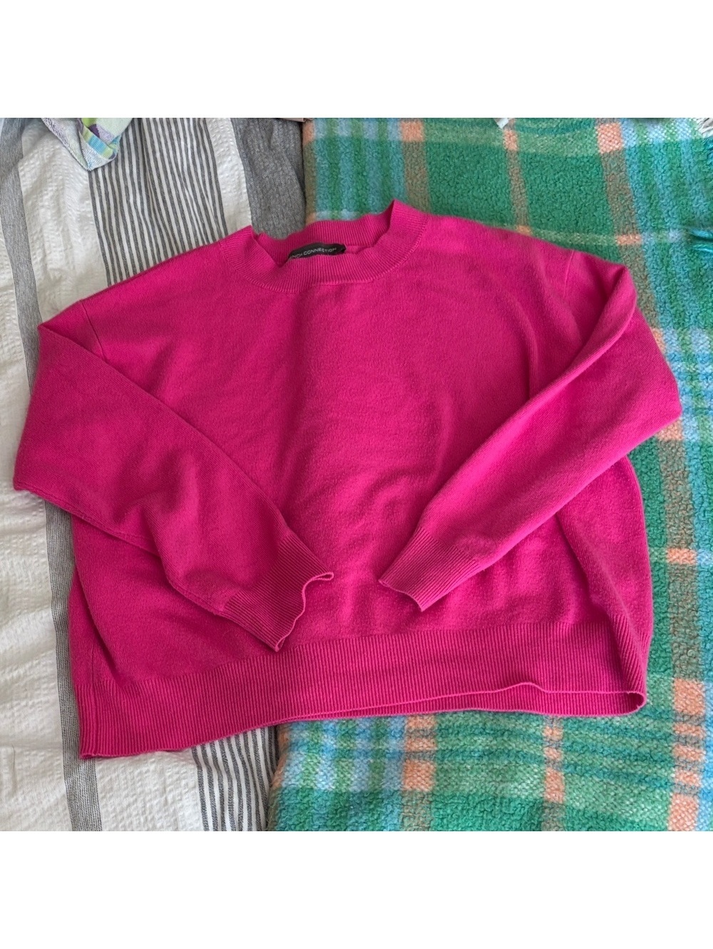 💕French Connection Women's Pink Sweater Boxy Stretch Casual Colorful